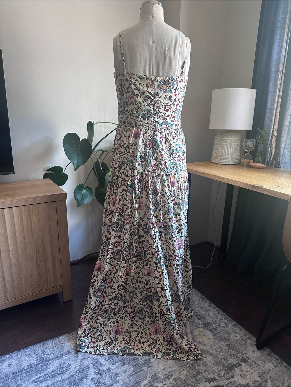 NWT Anthropologie RAGA Deema Floral Tiered Maxi Dress in Cream and Blue - Picture 3 of 4